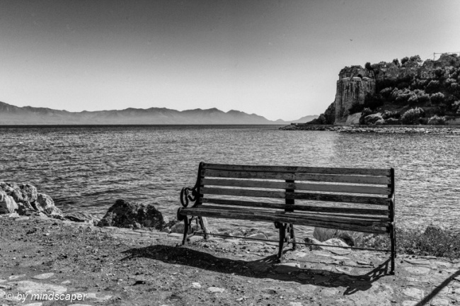 Bench with Kastro & Mani - Koroni in Black & White