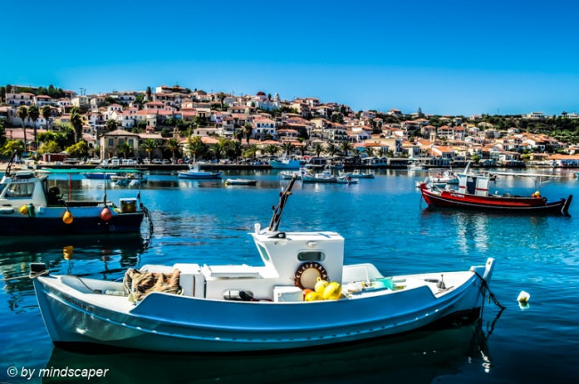 Fisherboats with Koroni Skyline - Sea Stroy